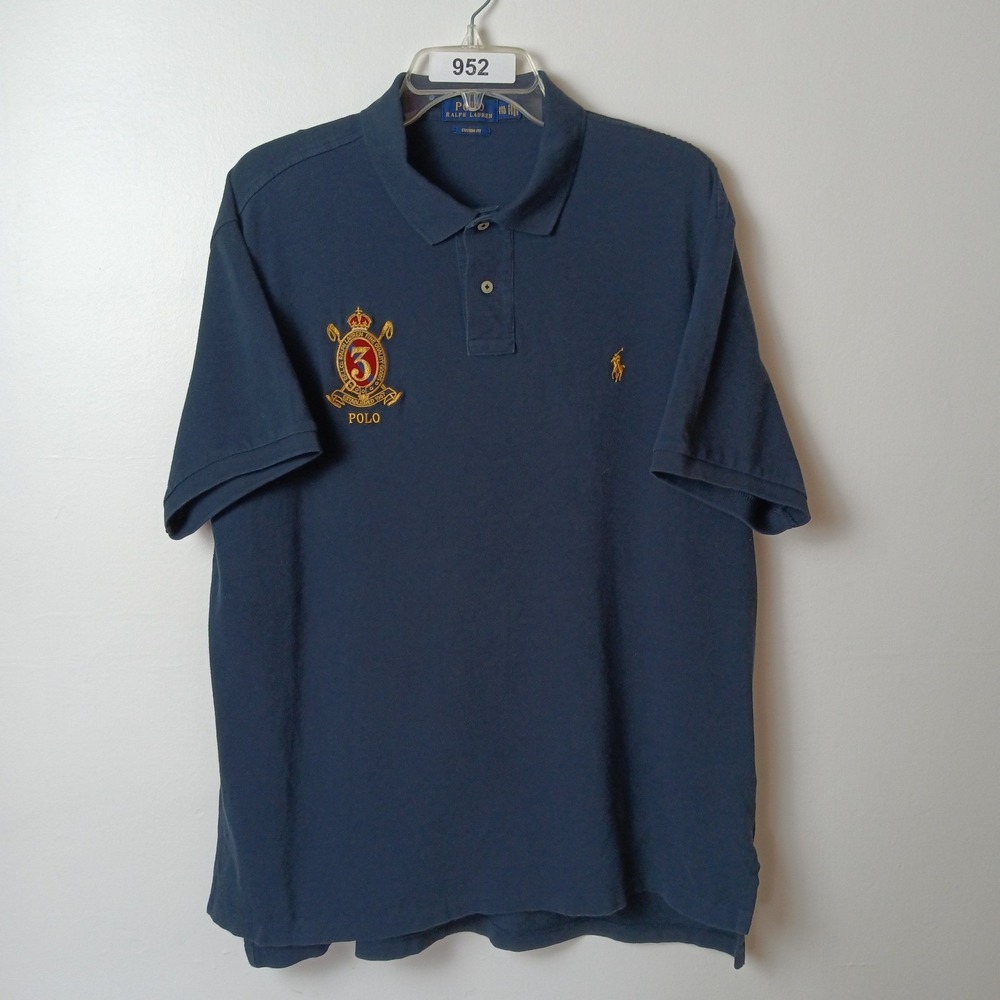 Polo Ralph Lauren Mens XXL Navy Blue Custom Fit Big Pony Crest Polo Golf Shirt